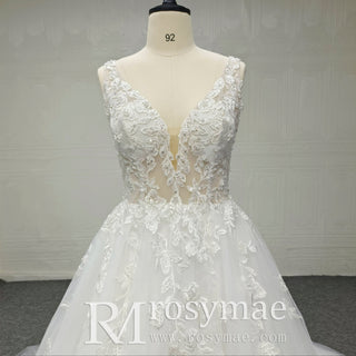 White Ballgown Tulle Open Back Wedding Dress with Tank Sleeve