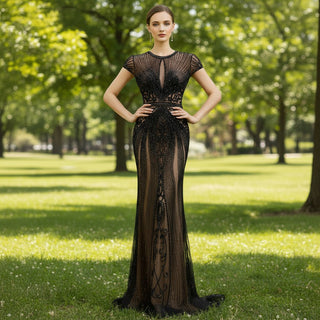 Women's Capped Sleeve Formal Dresses Evening Gowns - Rosymae