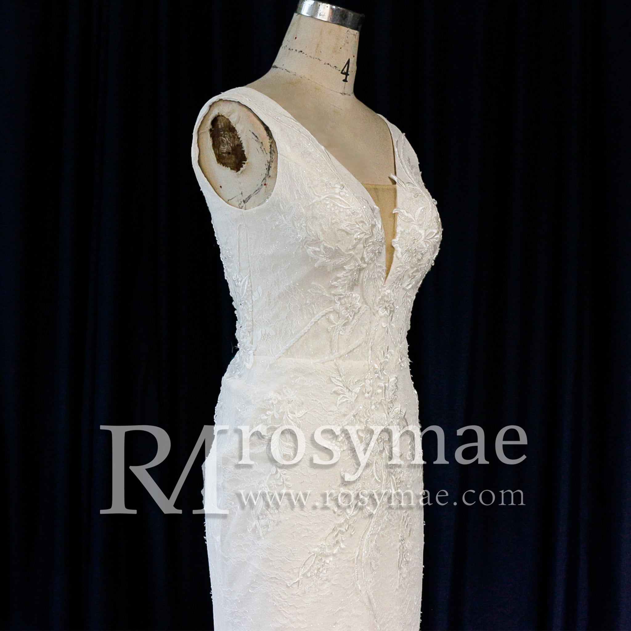 Womens V Neck Lace Appliques Wedding Dress Mermaid Bridal Gowns - Rosymae