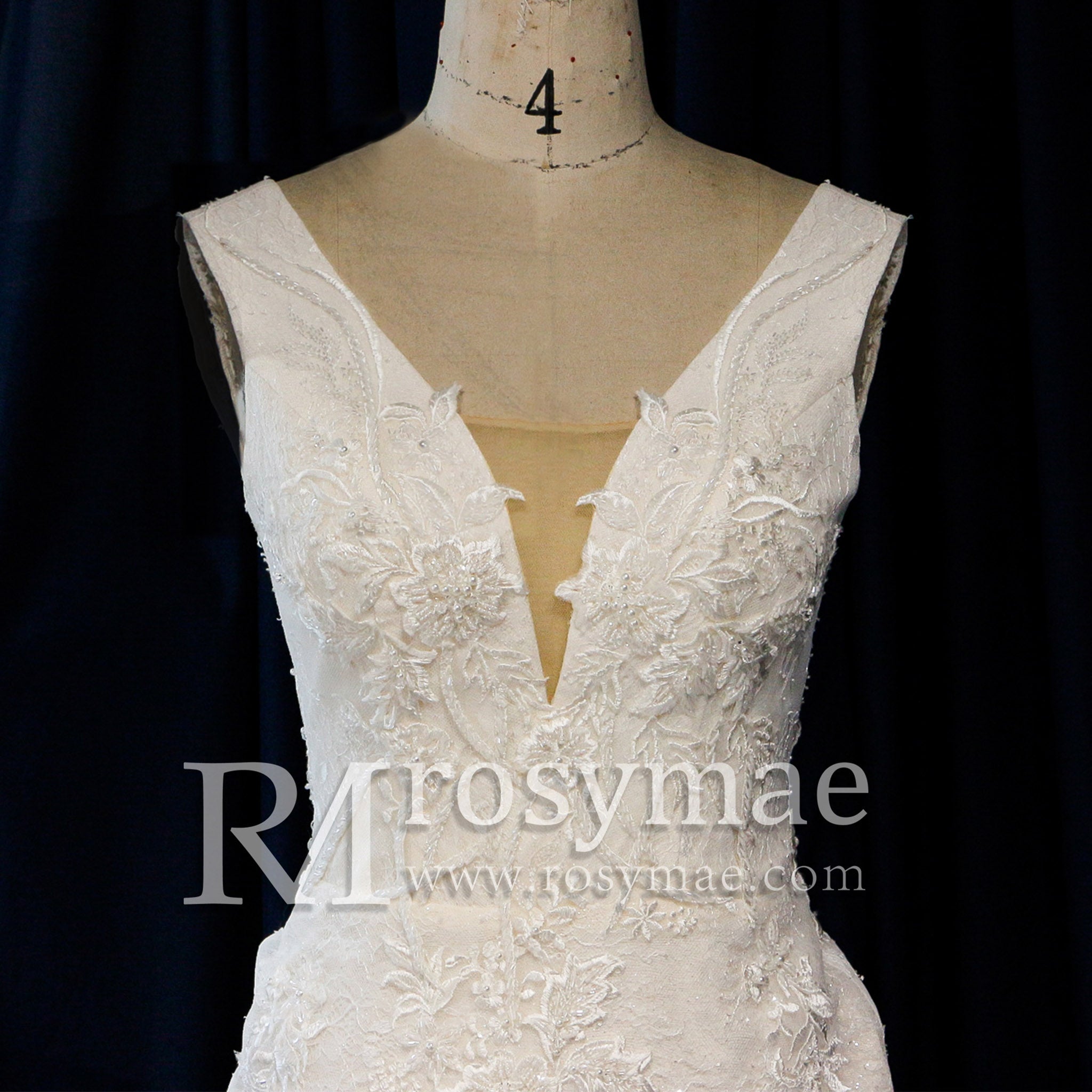 Womens V Neck Lace Appliques Wedding Dress Mermaid Bridal Gowns - Rosymae