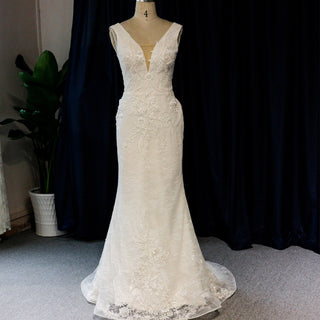 Womens V Neck Lace Appliques Wedding Dress Mermaid Bridal Gowns - Rosymae